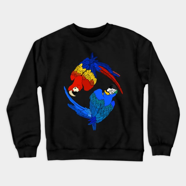 Scarlet and Blue & Gold Macaws Crewneck Sweatshirt by Tinker and Bone Studio